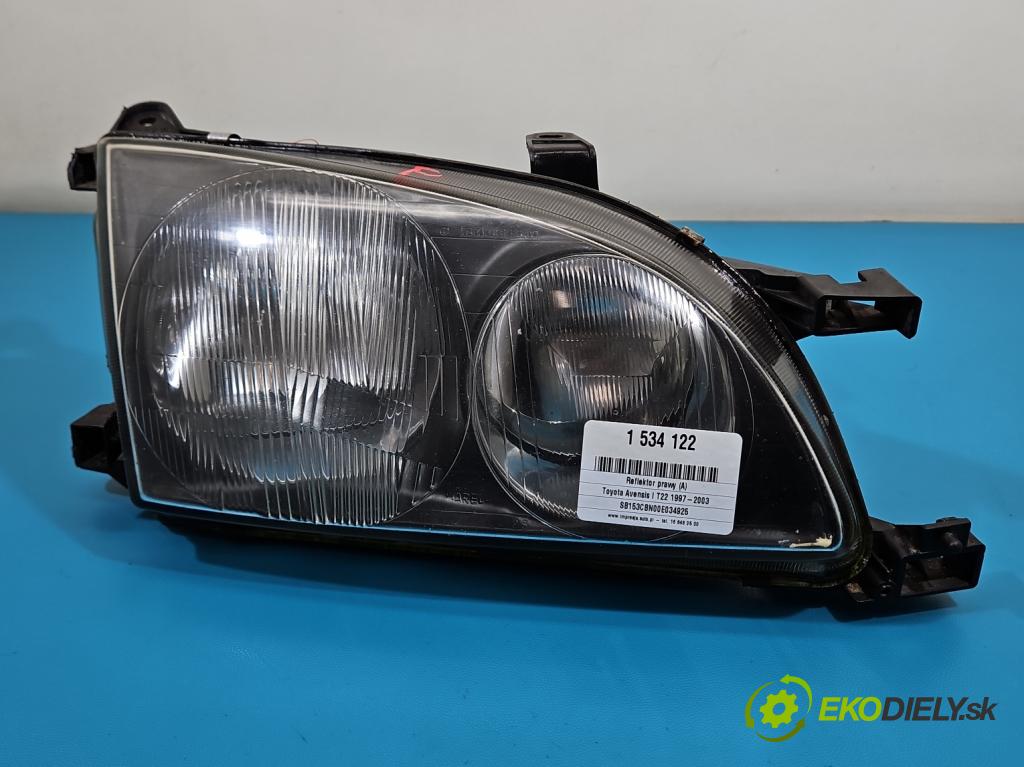 Toyota Avensis I T22 1997-2003 2.0 td 90 HP manual 66 kW 1975 cm3 4- Reflektor: pravý  (Svetlo predné pravé)