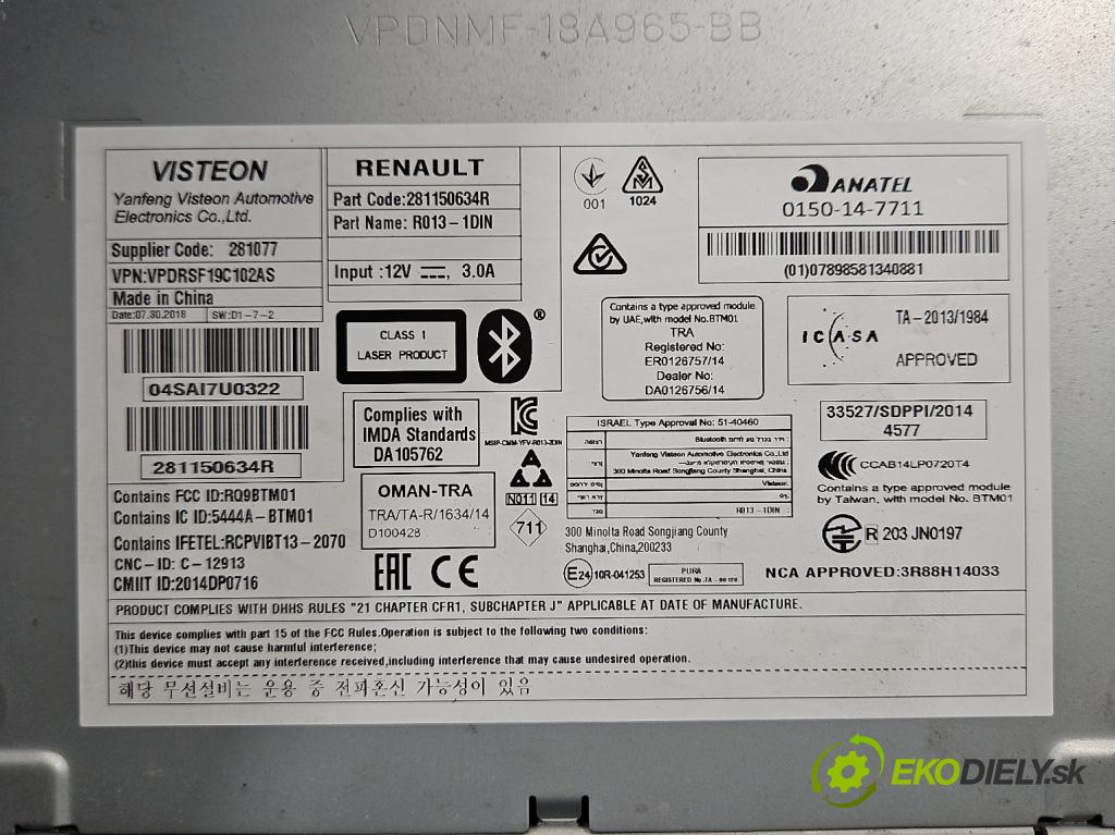 Opel Movano III 2010-2022 2.3 cdti 170 HP manual 125 kW 2299 cm3 2- Radio originál 281150634R