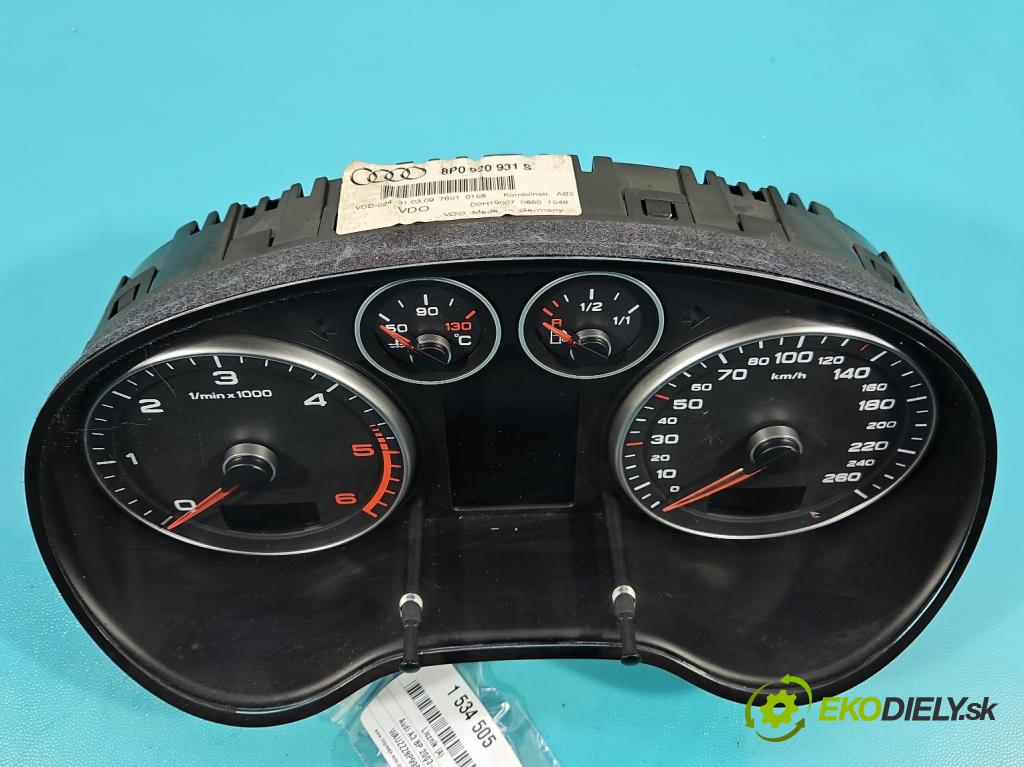Audi A3 8P 2003-2012 1.9 TDI 105 HP manual 77 kW 1896 cm3 5- prístrojovka/ budíky 8P0920931S (Prístrojová doska)
