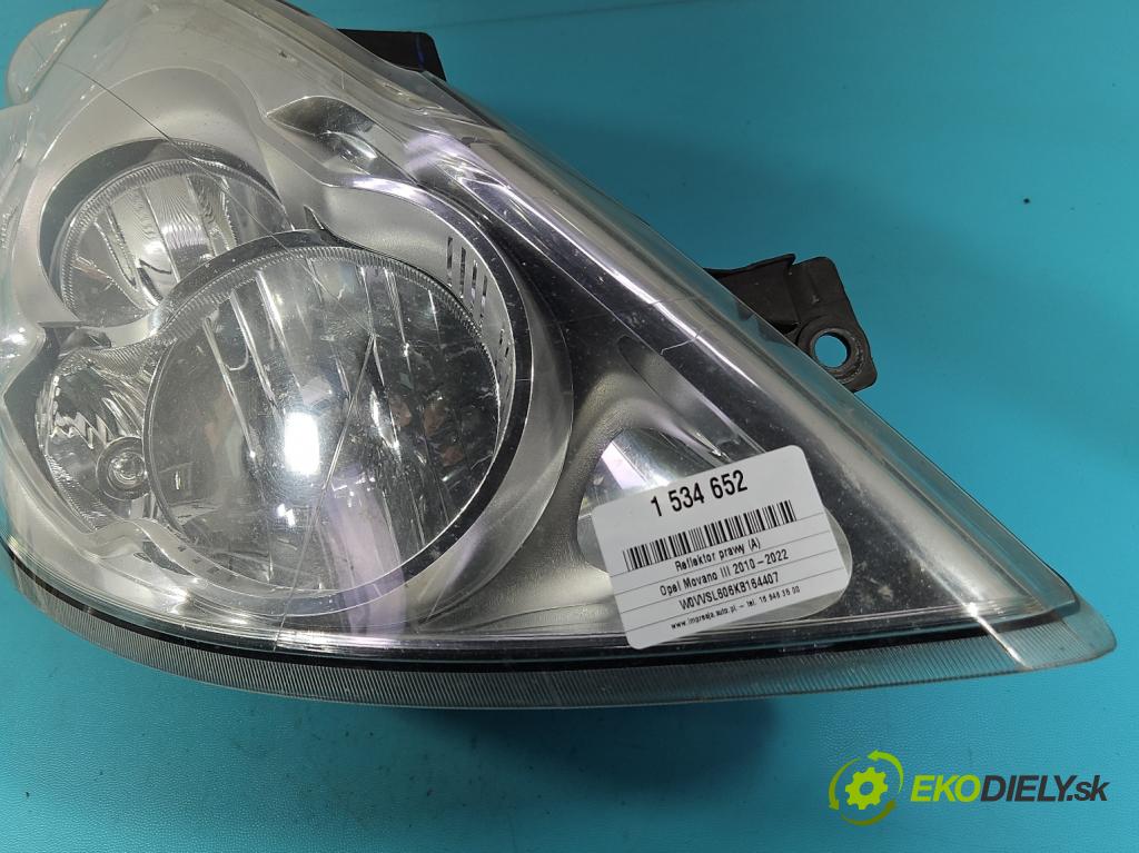 Opel Movano III 2010-2022 2.3 cdti 170 HP manual 125 kW 2299 cm3 2- Reflektor: pravý 260108402R (Svetlo predné pravé)