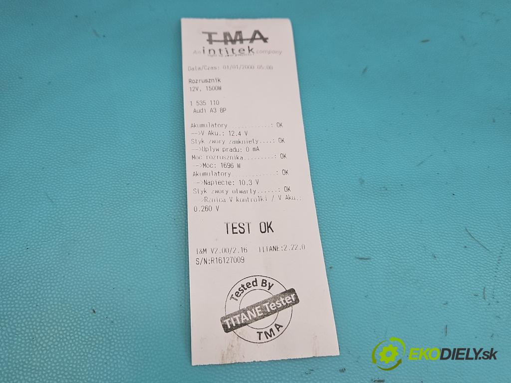 Audi A3 8P 2003-2012 1.9 TDI 105 hp manual 77 kW 1896 cm3 5- startér: TS18E1 (Startér)