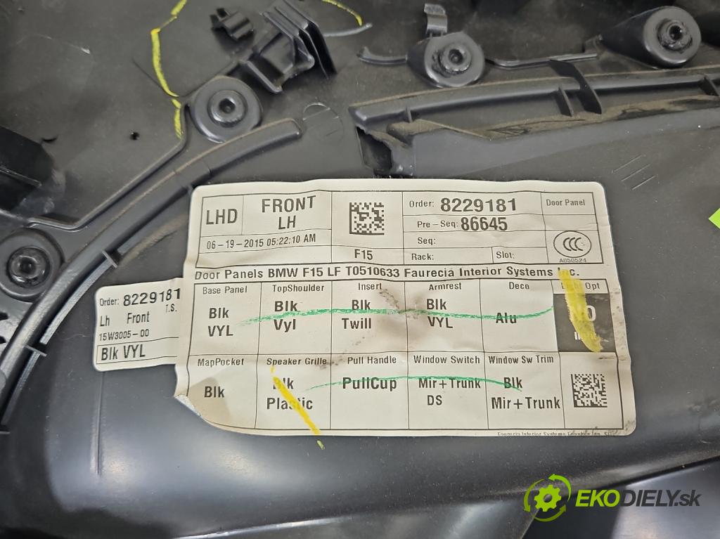 Bmw X5 F15 2013-2018 3.0d 258 HP automatic 190 kW 2993 cm3 5- Čalounictví: dvere predné ľavé 773201