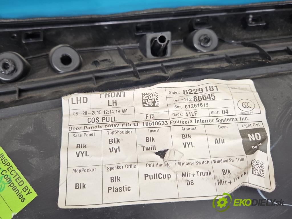 Bmw X5 F15 2013-2018 3.0d 258 HP automatic 190 kW 2993 cm3 5- Čalounictví: dvere predné ľavé 773201