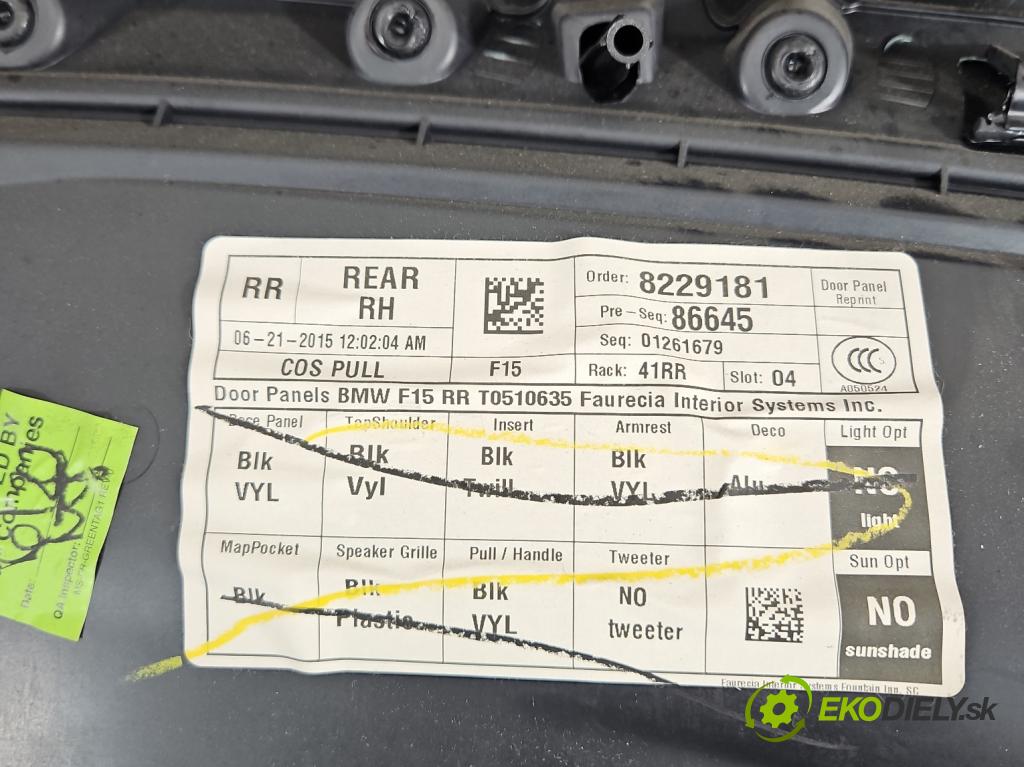 Bmw X5 F15 2013-2018 3.0d 258 HP automatic 190 kW 2993 cm3 5- Čalounictví: dvere zadné pravé 7292104