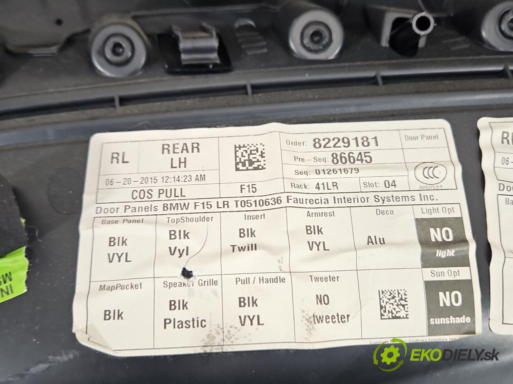 Bmw X5 F15 2013-2018 3.0d 258 HP automatic 190 kW 2993 cm3 5- Čalounictví: dvere zadné ľavé 7292103