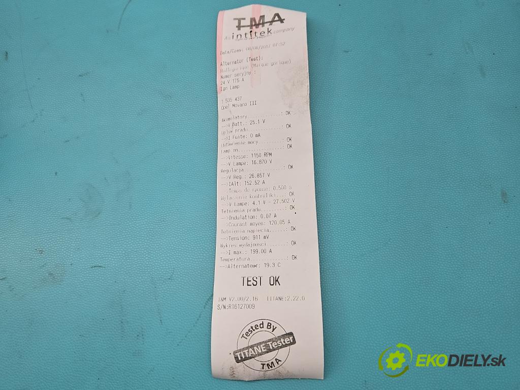 Opel Movano III 2010-2022 2.3 cdti 170 HP manual 125 kW 2299 cm3 2- Alternator 231008137R (Alternátor)