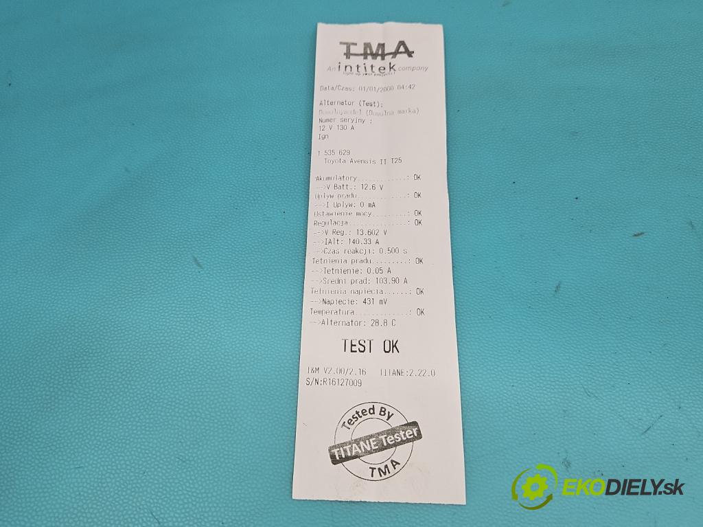 Toyota Avensis II T25 2003-2008 2.2 d-cat 177 HP manual 130 kW 2231 cm3 5- Alternator  (Alternátor)