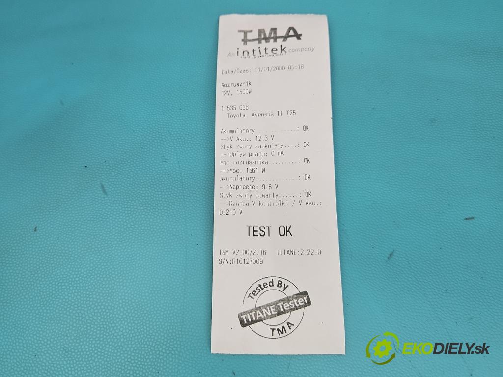 Toyota Avensis II T25 2003-2008 2.2 d-cat 177 HP manual 130 kW 2231 cm3 5- štartér 28100-0R010 (Štartér)