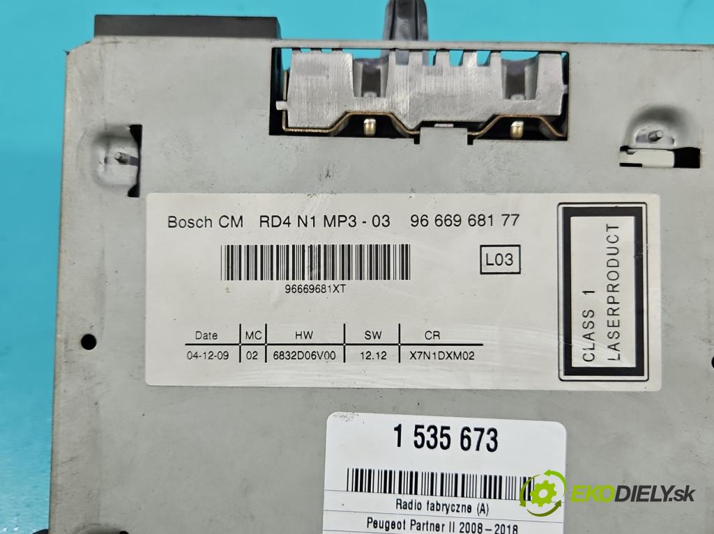 Peugeot Partner II 2008-2018 1.6 hdi 90 HP manual 66.2 kW 1560 cm3 5- Radio originál 9666968177
