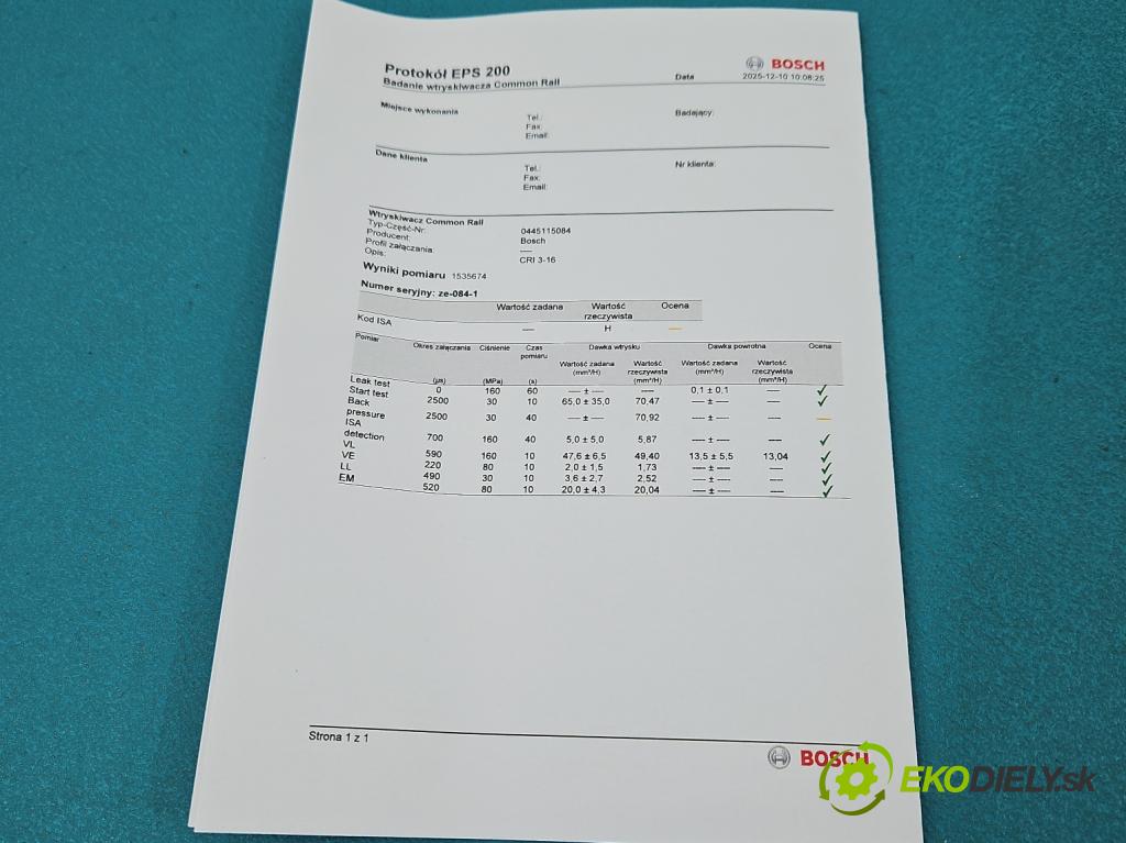 Nissan Qashqai I J10 2006-2013 2.0 dci 150 HP manual 110 kW 1995 cm3 5- vstrek 0445115084 (Vstrekovač paliva)