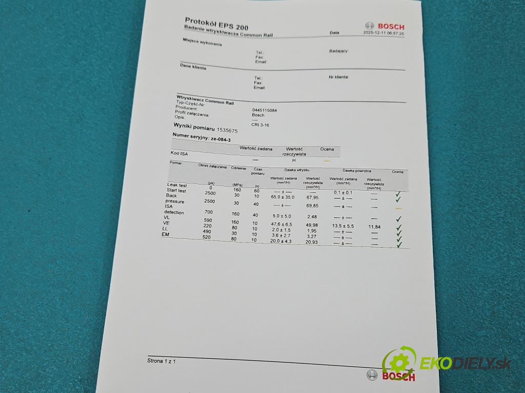Nissan Qashqai I J10 2006-2013 2.0 dci 150 HP manual 110 kW 1995 cm3 5- vstrek 0445115084 (Vstrekovač paliva)