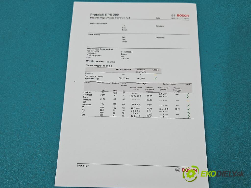 Nissan Qashqai I J10 2006-2013 2.0 dci 150 HP manual 110 kW 1995 cm3 5- vstrek 0445115084 (Vstrekovač paliva)