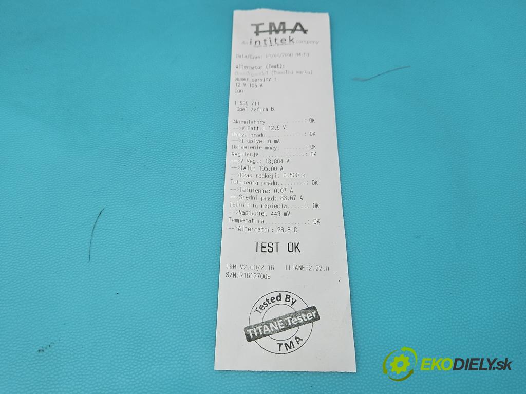 Opel Zafira B 2005-2014 1.9 CDTI 120 HP manual 88 kW 1910 cm3 5- Alternator 93169028 (Alternátor)