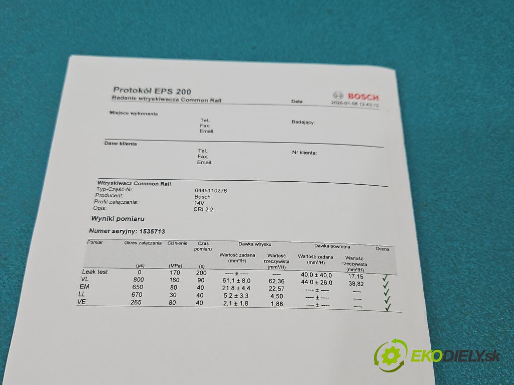 Opel Zafira B 2005-2014 1.9 CDTI 120 HP manual 88 kW 1910 cm3 5- vstrek 0445110276 (Vstrekovač paliva)