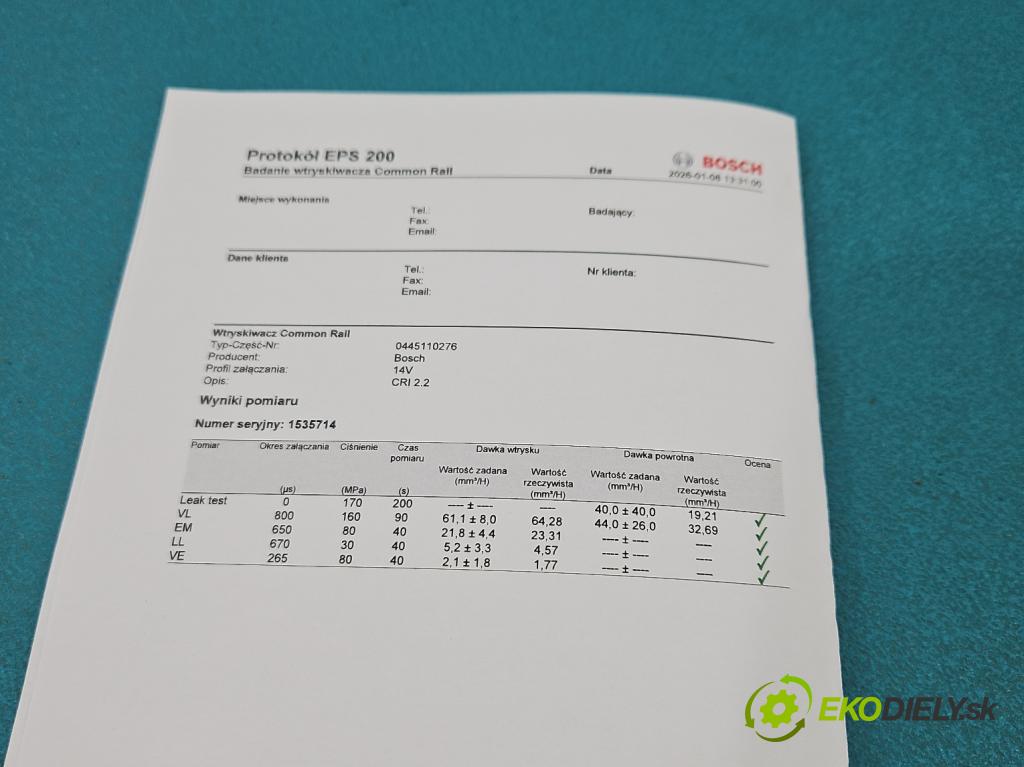 Opel Zafira B 2005-2014 1.9 CDTI 120 HP manual 88 kW 1910 cm3 5- vstrek 0445110276 (Vstrekovač paliva)