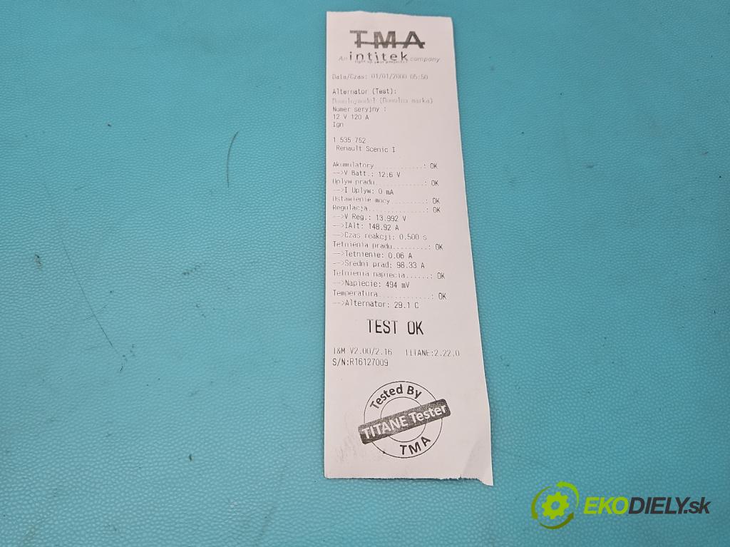 Renault Scenic I 1996-2003 1.9 dti 80 HP manual 59 kW 1870 cm3 5- Alternator 8200054588 (Alternátor)