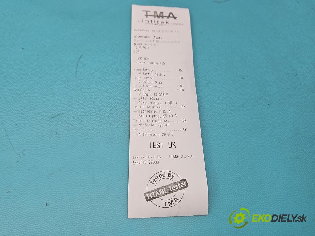 Nissan Almera N15 1995-2000 1.4 16V 75 HP manual 55 kW 1392 cm3 5- Alternator 231000M010 (Alternátor)