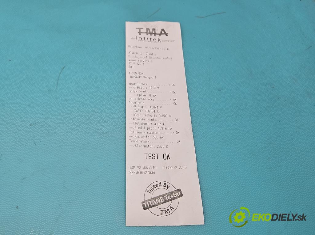 Renault Kangoo I 1998-2008 1.5 DCI 57 HP manual 42 kW 1461 cm3 5- Alternator  (Alternátor)