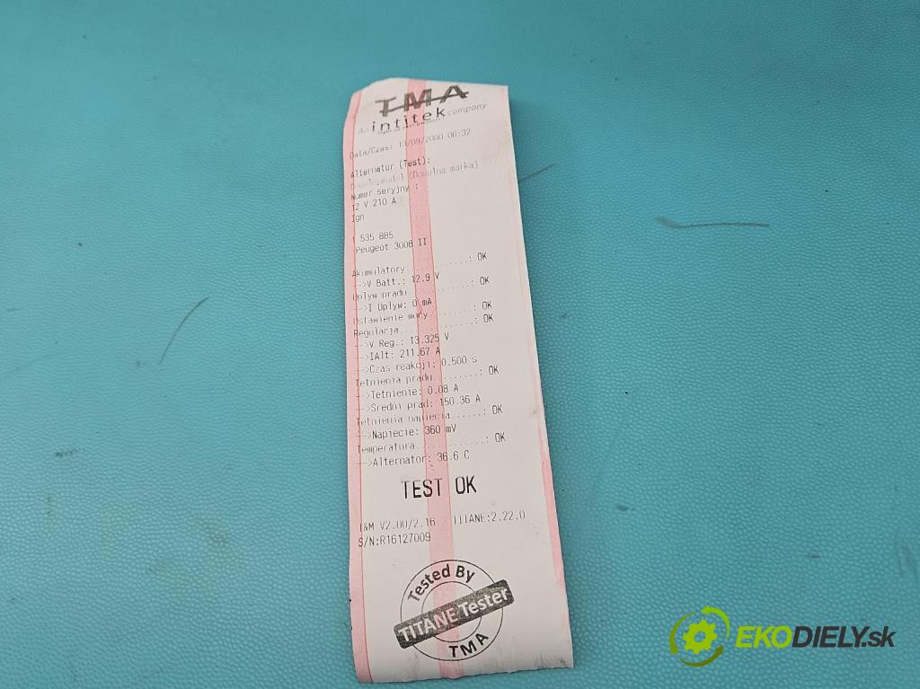Peugeot 3008 II 2016-2023 1.6 T 300 HP automatic 221 kW 1598 cm3 5- Alternator 9820080280 (Alternátor)