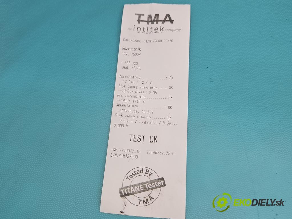 Audi A3 8L 1996-2003 1.9d 90 HP manual 66 kW 1896 cm3 5- štartér 02A911024B (Štartér)