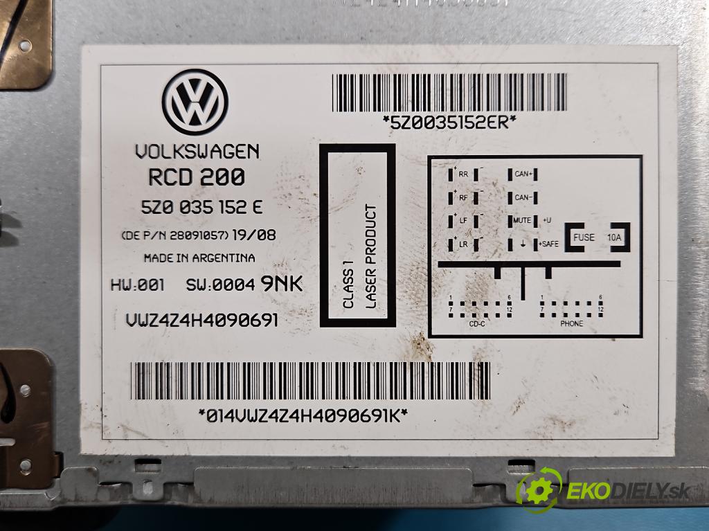 Vw Fox 1.2b 54 HP manual 40 kW 1198 cm3 3- Radio originál 5Z0035152E