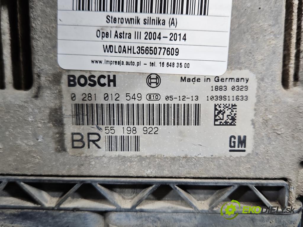 Opel Astra III 2004-2014 1.9 cdti 101 HP manual 74 kW 1910 cm3 5- riadiaca jednotka motora 0281012549