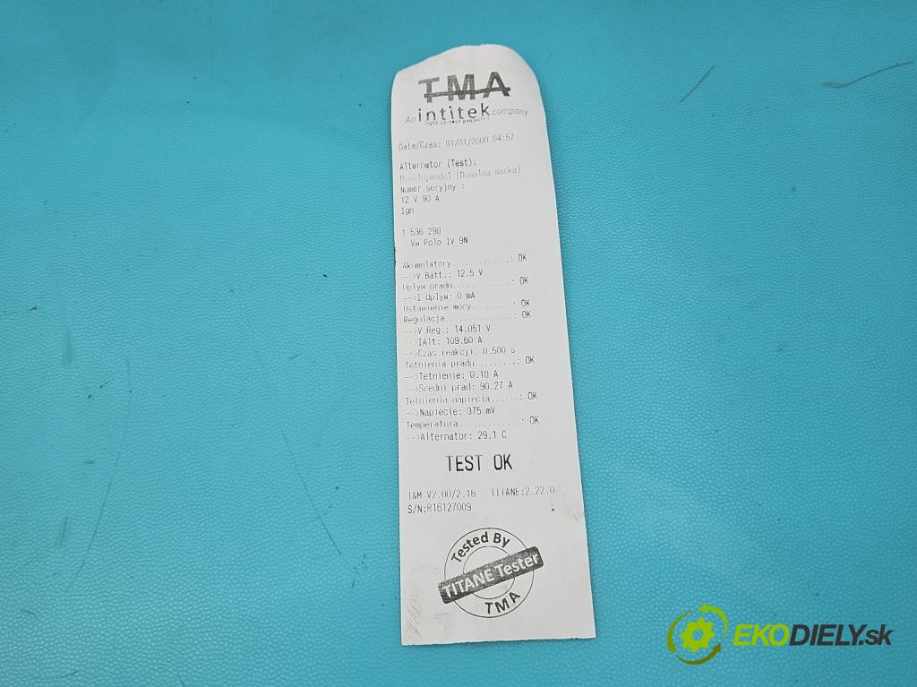 Vw Polo IV 9N 2001-2009 1.2 6v 54 HP manual 40 kW 1198 cm3 5- Alternator 03D903025E (Alternátor)