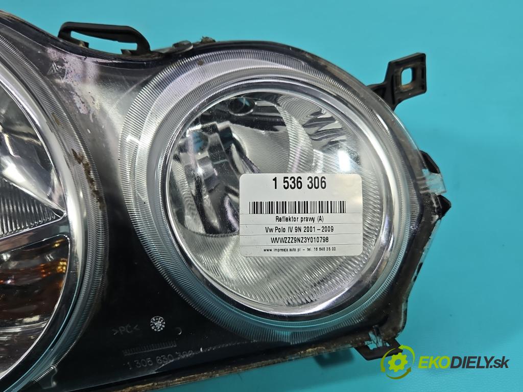 Vw Polo IV 9N 2001-2009 1.2 6v 54 HP manual 40 kW 1198 cm3 5- Reflektor: pravý 6Q1941008BB (Svetlo predné pravé)