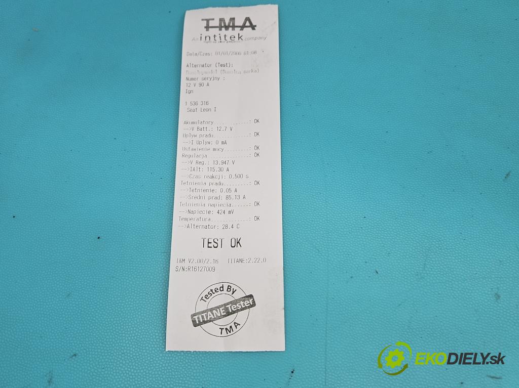 Seat Leon I 1999-2005 1.6 16v 105 HP manual 77 kW 1598 cm3 5- Alternator 06A903026A (Alternátor)