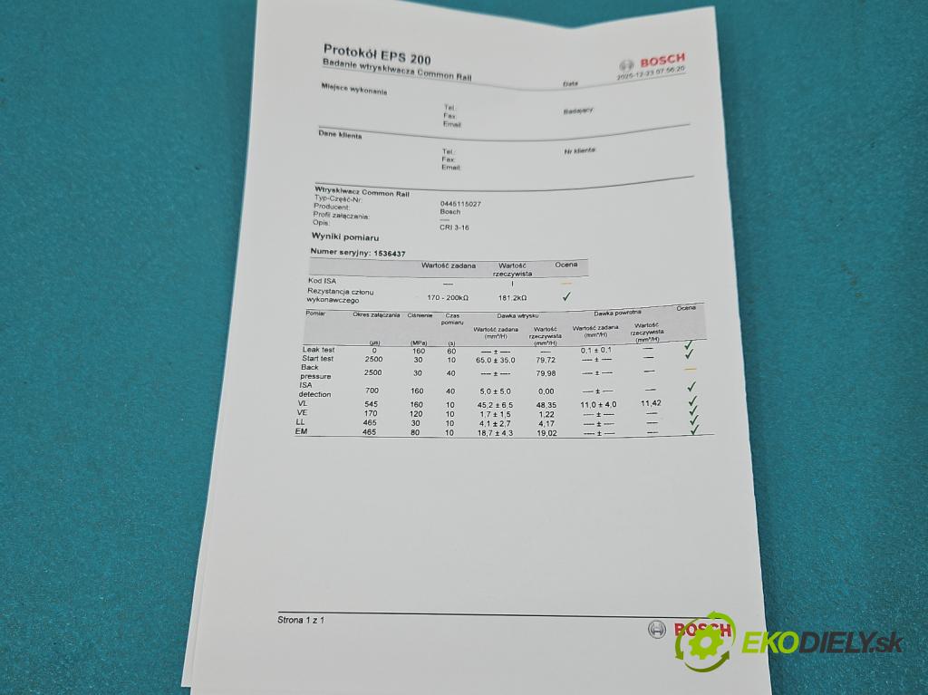 Mercedes ML W164 2005-2011 3.0 cdi 224hp automatic 165 kW 2987 cm3 5- vstrek 0445115027 (Vstrekovač paliva)