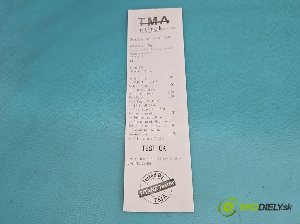 Honda City IV 2002-2008 1.4 8v 83 HP manual 61 kW 1339 cm3 4- Alternator A5TB0091 (Alternátor)