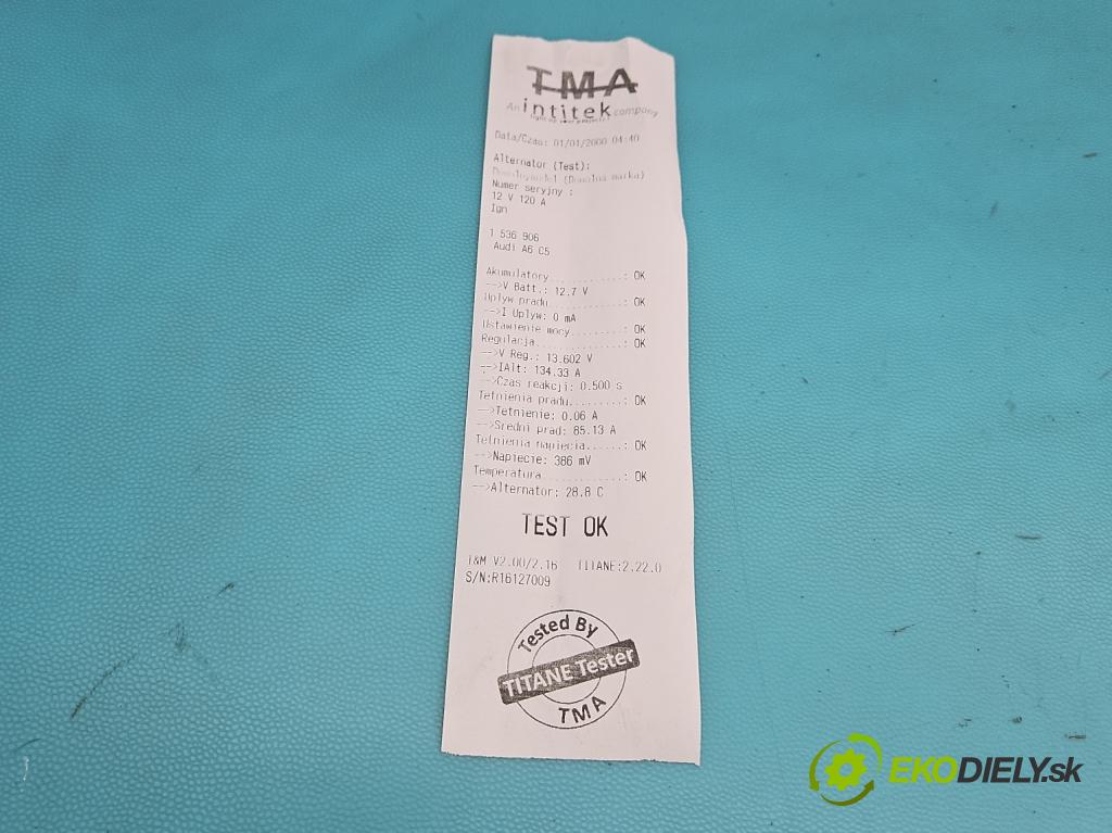 Audi A6 C5 1997-2004 2.4 v6 170 HP manual 125 kW 2393 cm3 4- Alternator  (Alternátor)