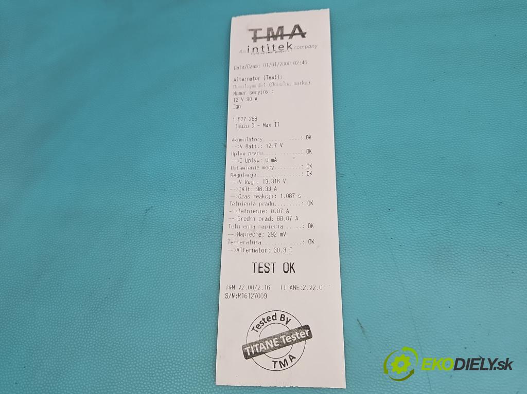 Isuzu D-Max II 2011-2019 2.5d 163 HP manual 120 kW 2499 cm3 2- Alternator 8982290711 (Alternátor)