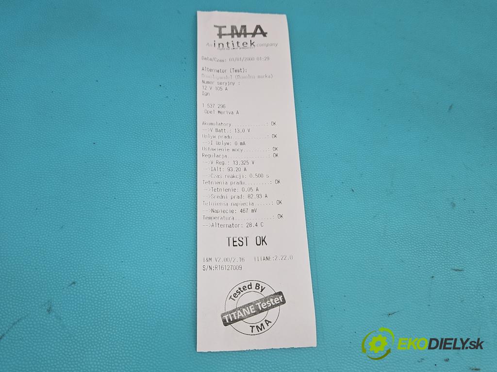 Opel Meriva A 2002-2010 1.3 cdti 75 HP manual 55 kW 1248 cm3 5- Alternator 13256929 (Alternátor)