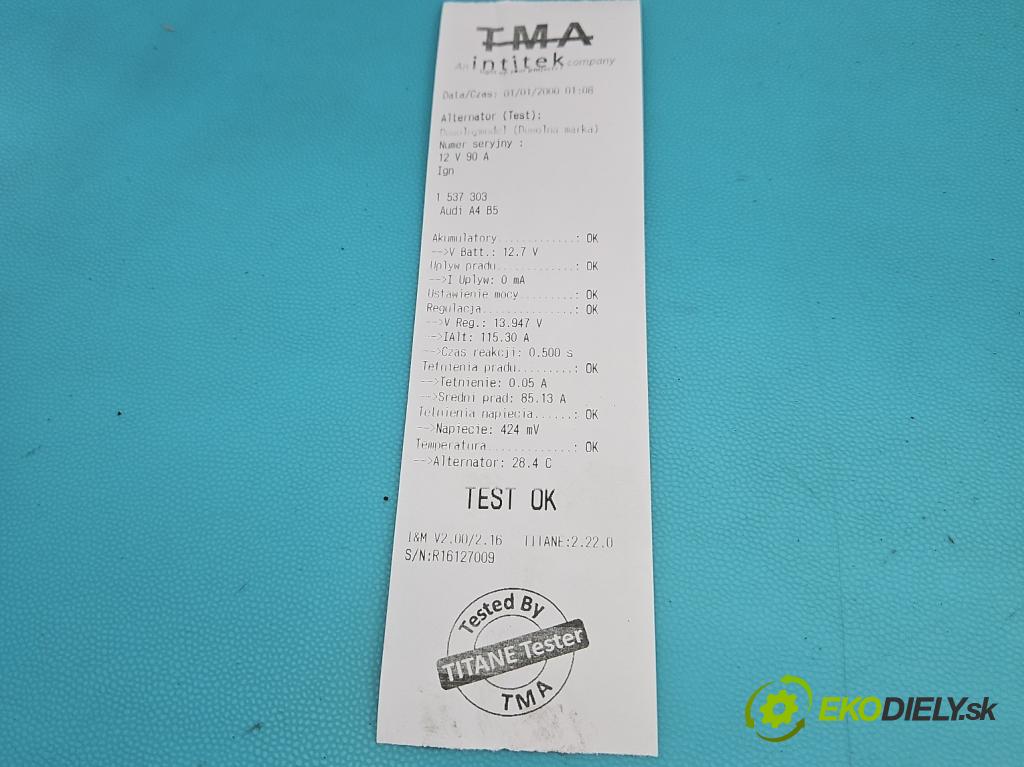 Audi A4 B5 1994-2001 1.6 8v 101 HP manual 74 kW 1595 cm3 4- Alternator  (Alternátor)