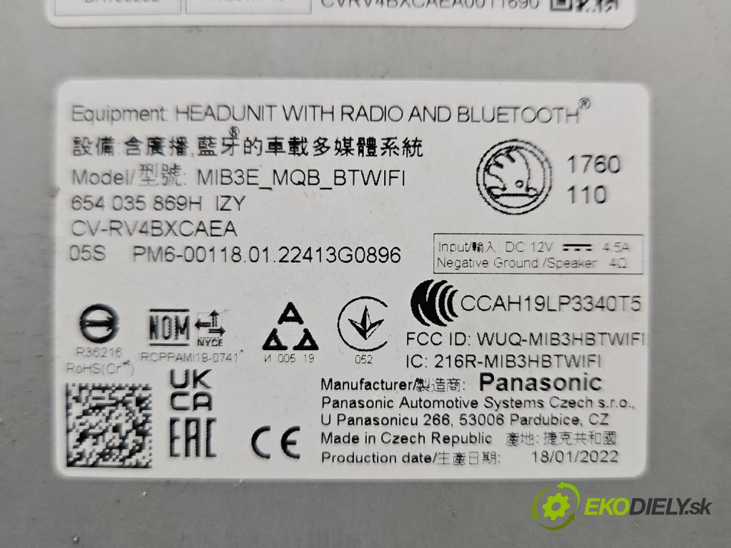 Skoda Scala 2019- 1.0 tsi 114 HP manual 84 kW 999 cm3 5- Radio originál 654035869H