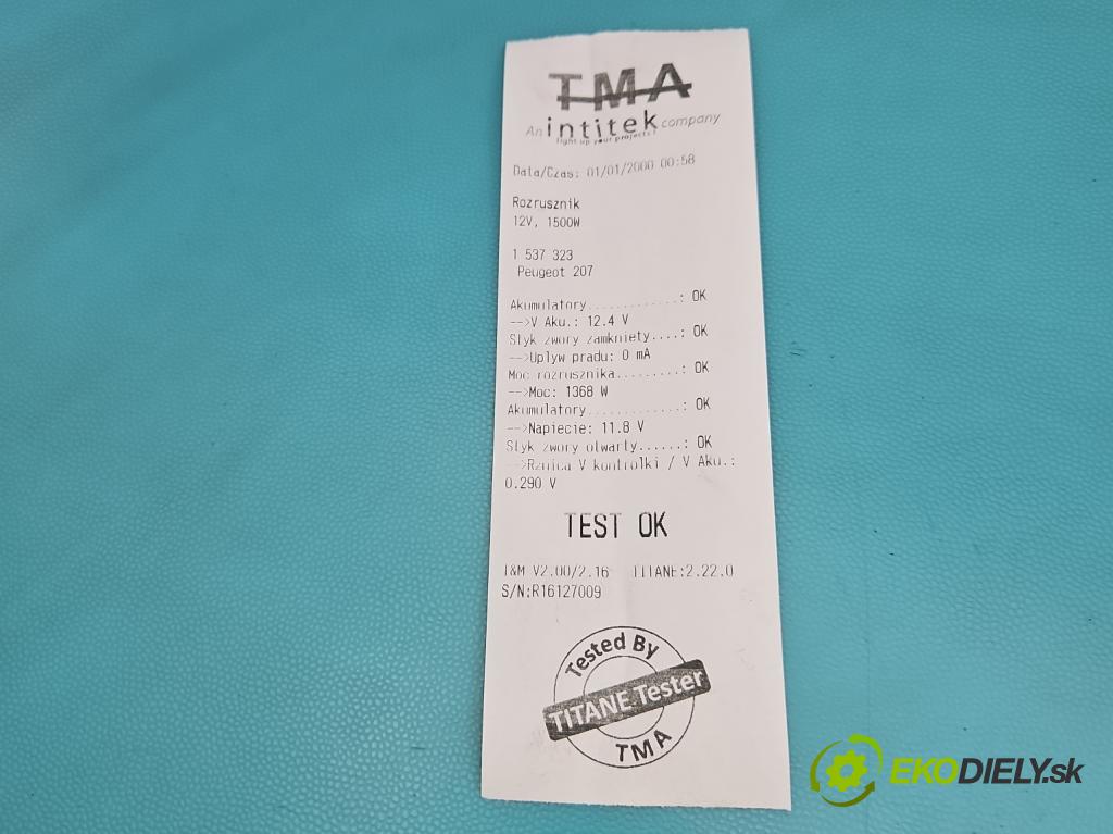 Peugeot 207 1.4 16V 95 HP manual 70 kW 1397 cm3 3- štartér (Štartér)