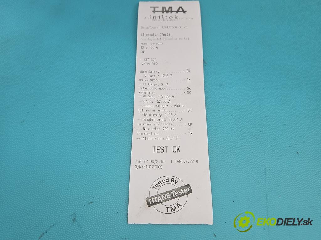 Volvo V50 2.0d 136 HP manual 100 kW 1997 cm3 5- Alternator 3M5T-10300-YE (Alternátor)