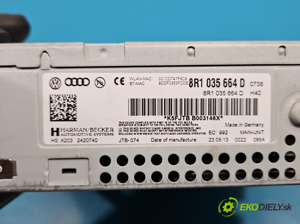 Audi Q5 2008-2016 2.0 TFSI 224hp automatic 165 kW 1984 cm3 5- Radio originál 8R1035664D