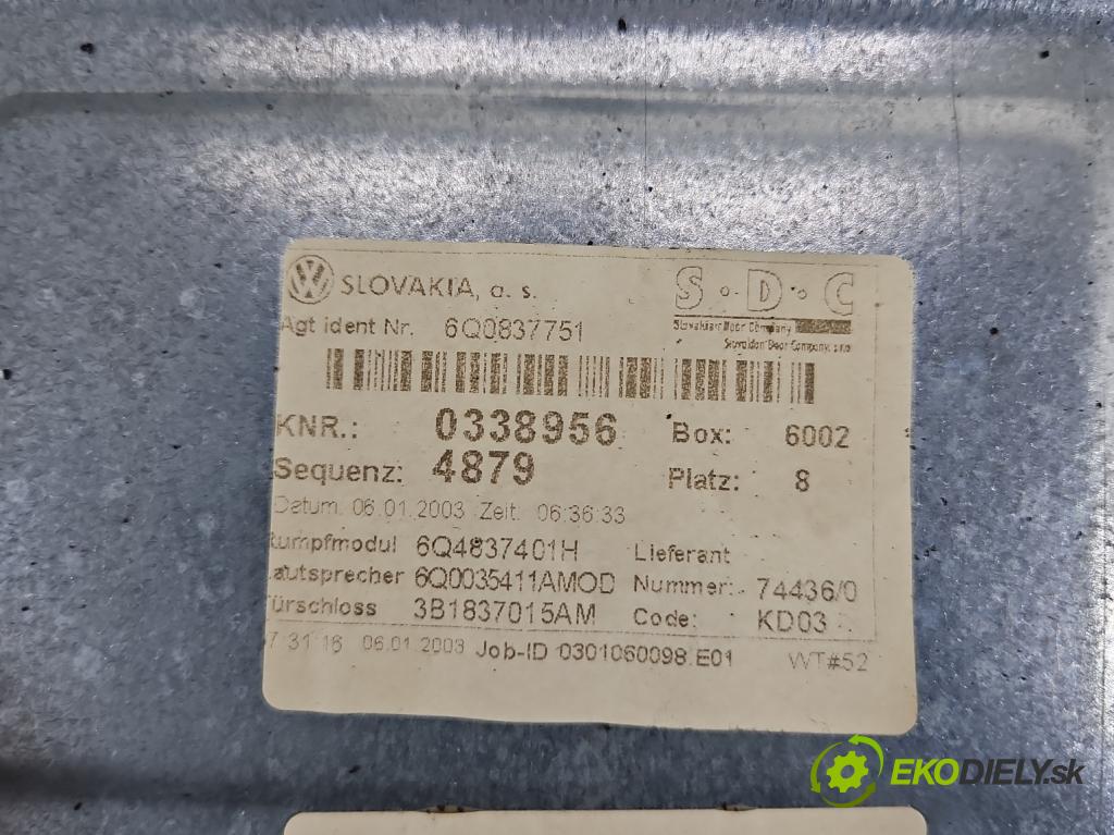 Vw Polo IV 9N 2001-2009 1.9 sdi 64 HP manual 47 kW 1896 cm3 5- mechanizmus okna predné ľavý 6Q2959802A