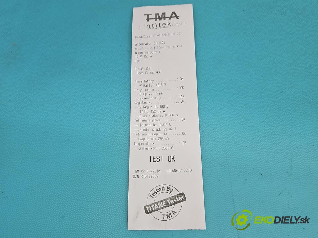 Ford Focus Mk4 2018- 1.5 TDCI 120 HP automatic 88 kW 1499 cm3 5- Alternator LX6T-10300-FAA (Alternátor)