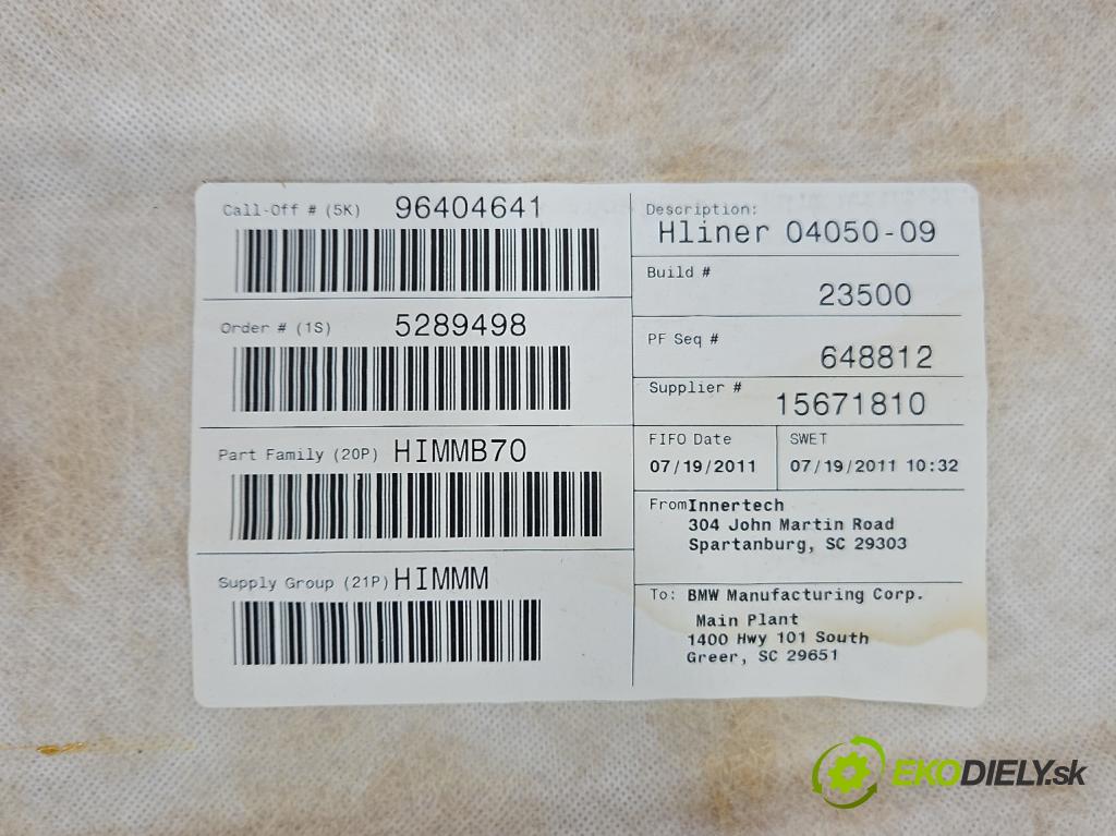 Bmw X6 E71 2007–2014 Zlomený: montáž: vnút.