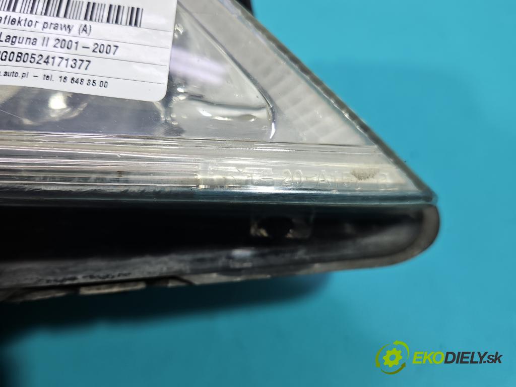 Renault Laguna II 2001-2007 1.8 16V 121KM manual 89 kW 1783 cm3 5- Reflektor: pravý  (Svetlo predné pravé)