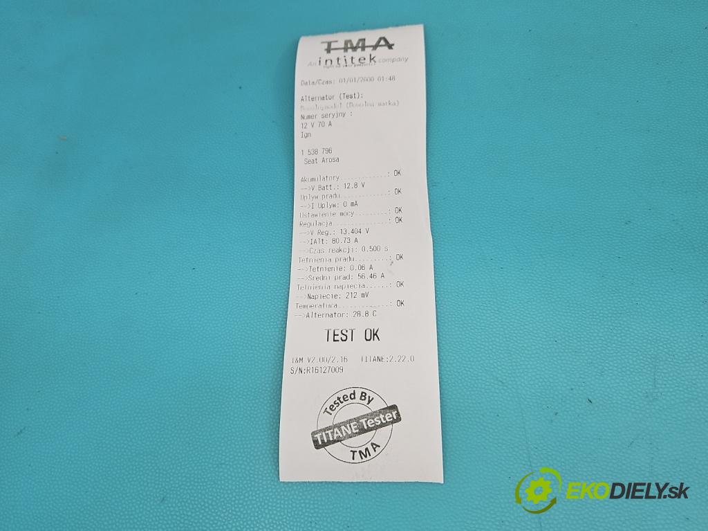 Seat Arosa 1.0 mpi 50KM manual 37 kW 999 cm3 3- Alternator 037903025L (Alternátor)