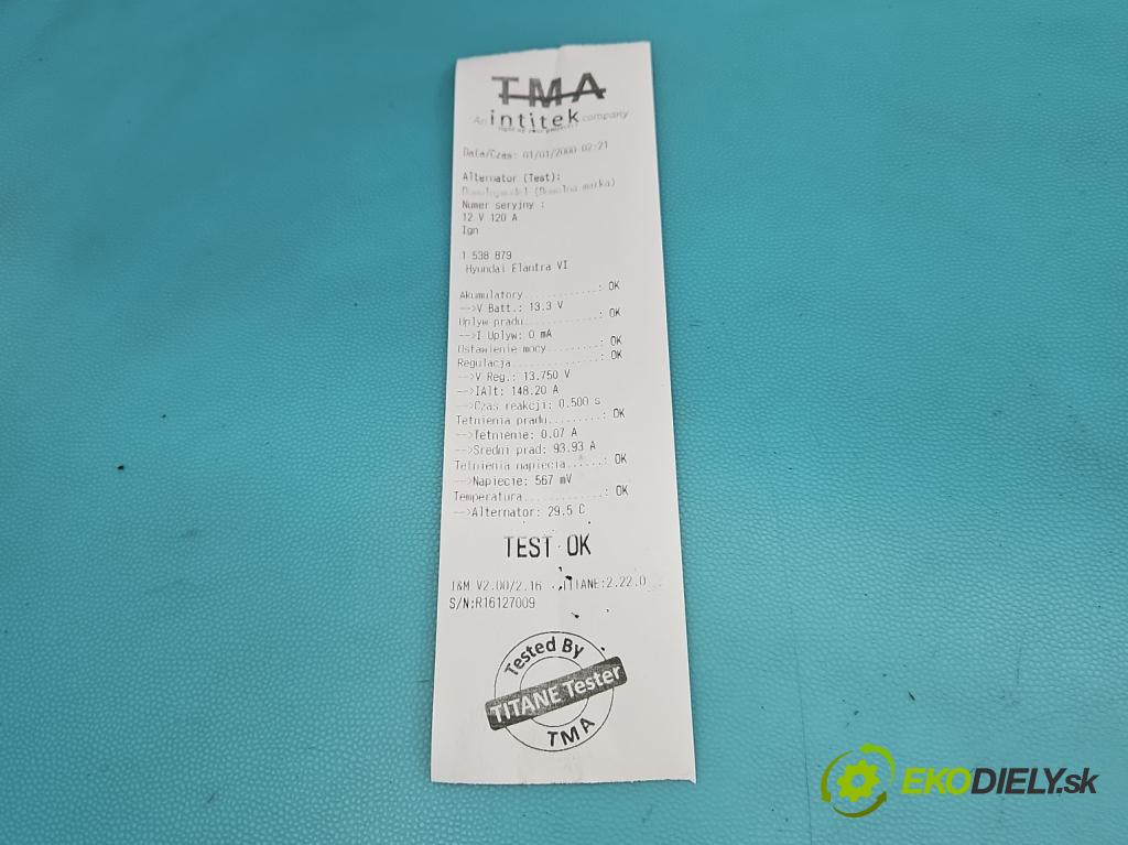 Hyundai Elantra VI 2015-2020 1.6 16V 128 HP automatic 94 kW 1591 cm3 4- Alternator 37300-2B910 (Alternátor)