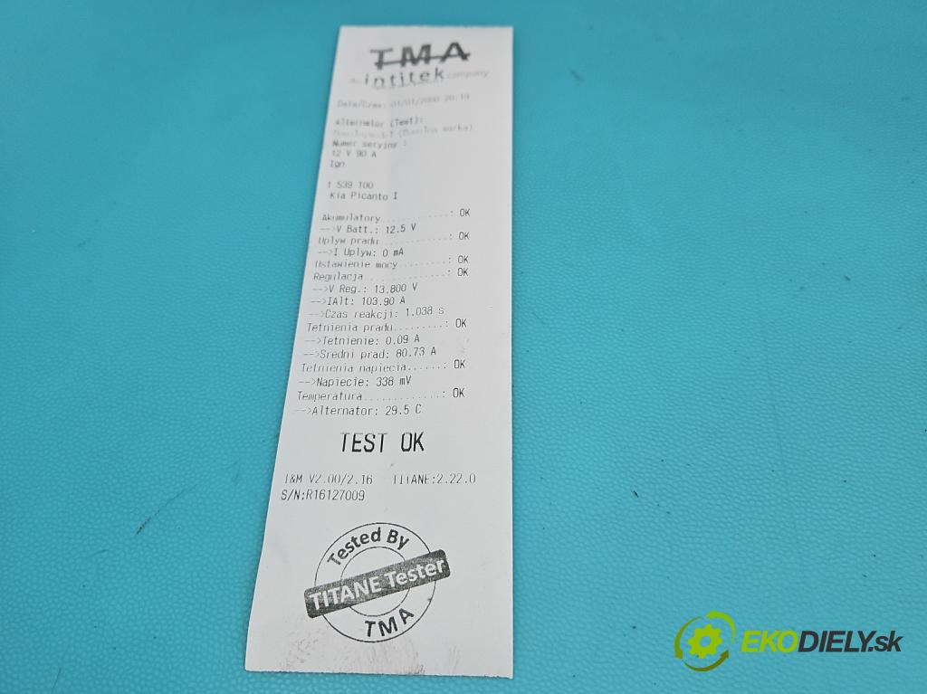 Kia Picanto I 2003-2011 1.1 crdi 75 HP manual 55 kW 1120 cm3 5- Alternator 37300-2A010 (Alternátor)