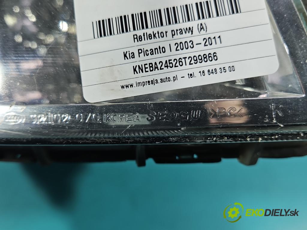 Kia Picanto I 2003-2011 1.1 crdi 75 HP manual 55 kW 1120 cm3 5- Reflektor: pravý  (Svetlo predné pravé)