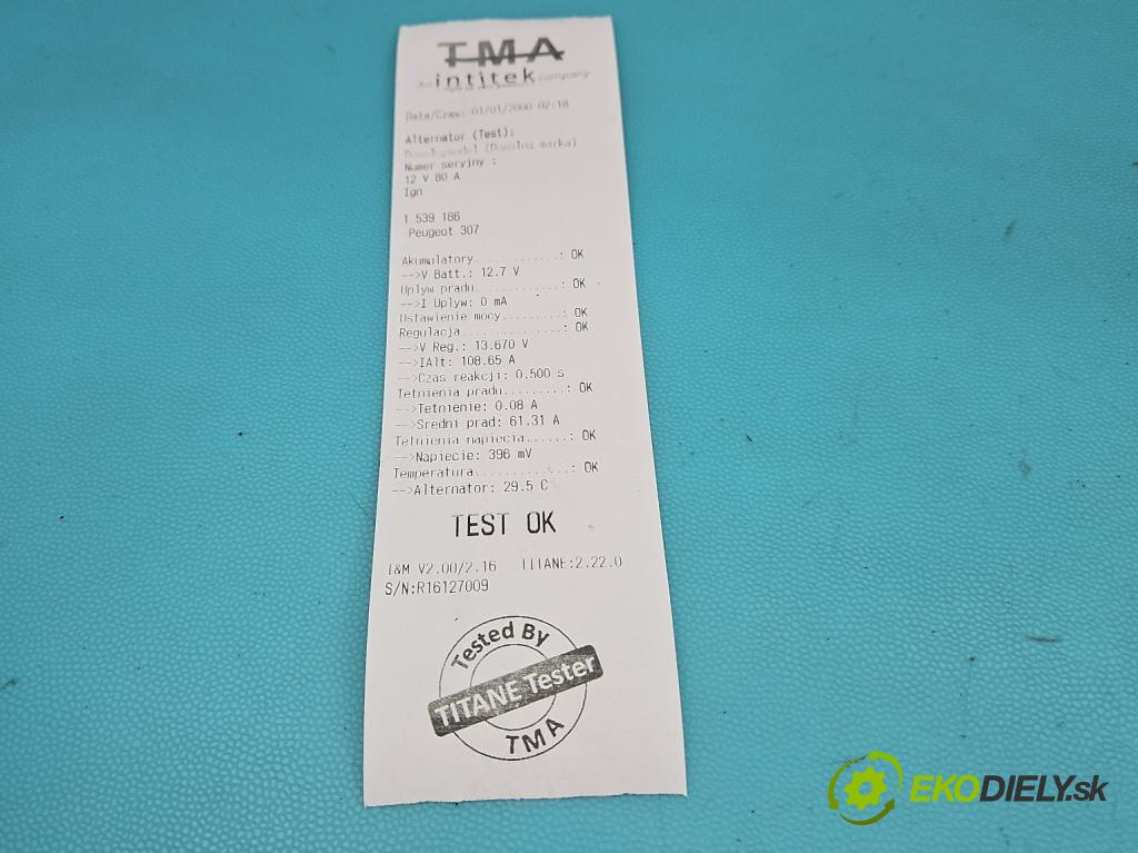 Peugeot 307 1.4 8V 75 HP manual 55 kW 1360 cm3 5- Alternator 9638544580 (Alternátor)