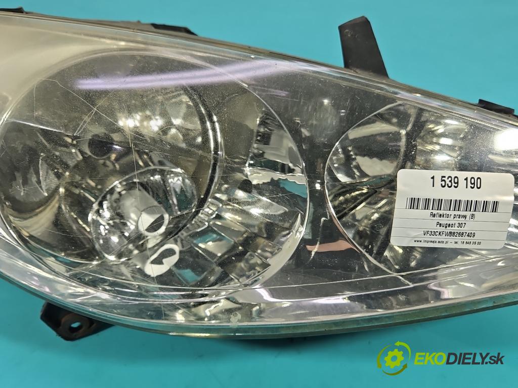 Peugeot 307 1.4 8V 75 HP manual 55 kW 1360 cm3 5- Reflektor: pravý 9634507980 (Svetlo predné pravé)