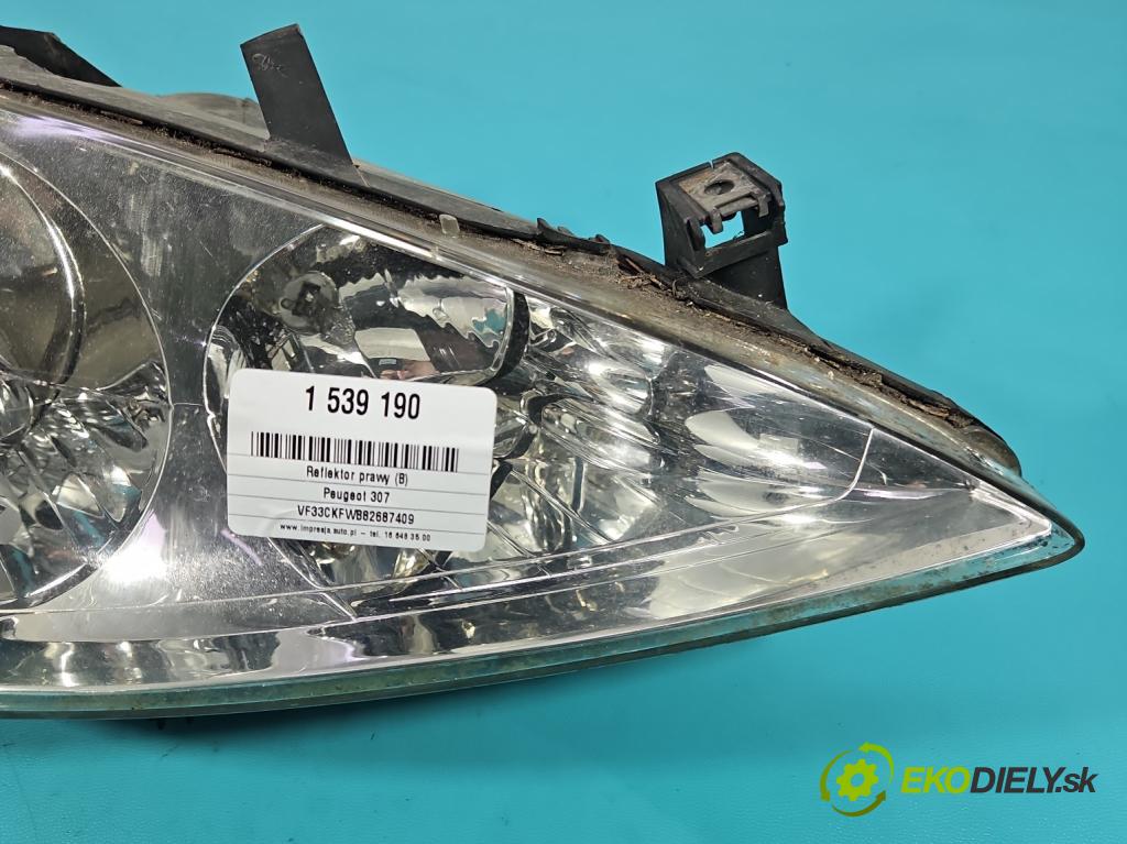 Peugeot 307 1.4 8V 75 HP manual 55 kW 1360 cm3 5- Reflektor: pravý 9634507980 (Svetlo predné pravé)